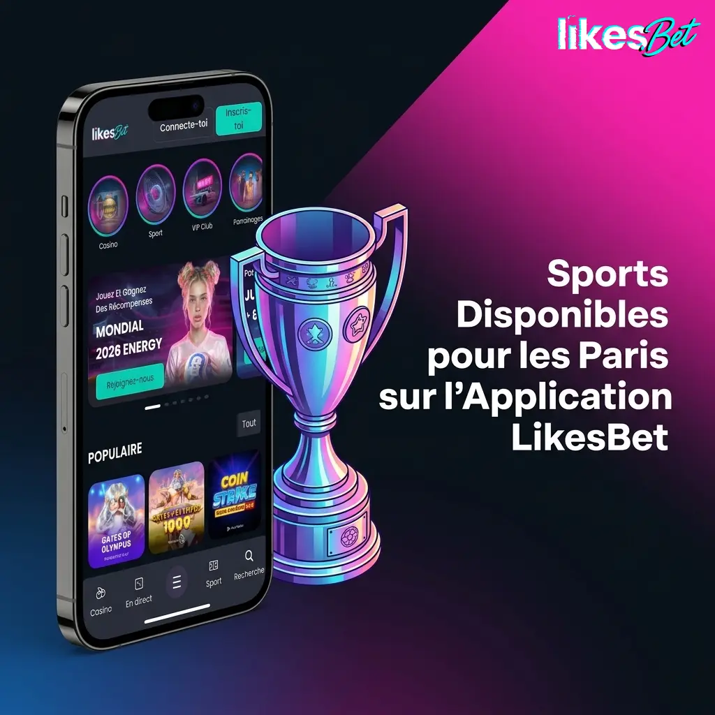 Interface LikesBet affichant les sports disponibles pour les paris : football, tennis, basketball, rugby et esports