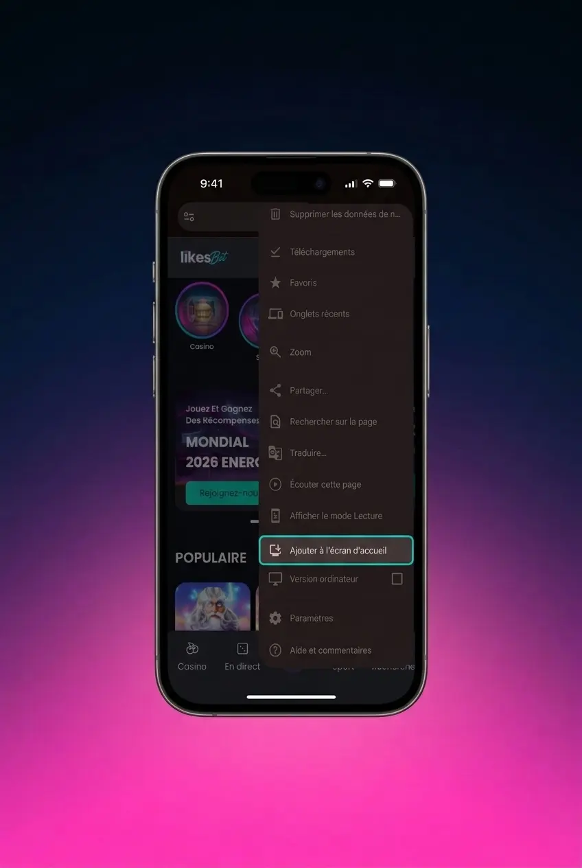 Installation de l'application LikesBet PWA sur Android sans APK depuis le navigateur mobile