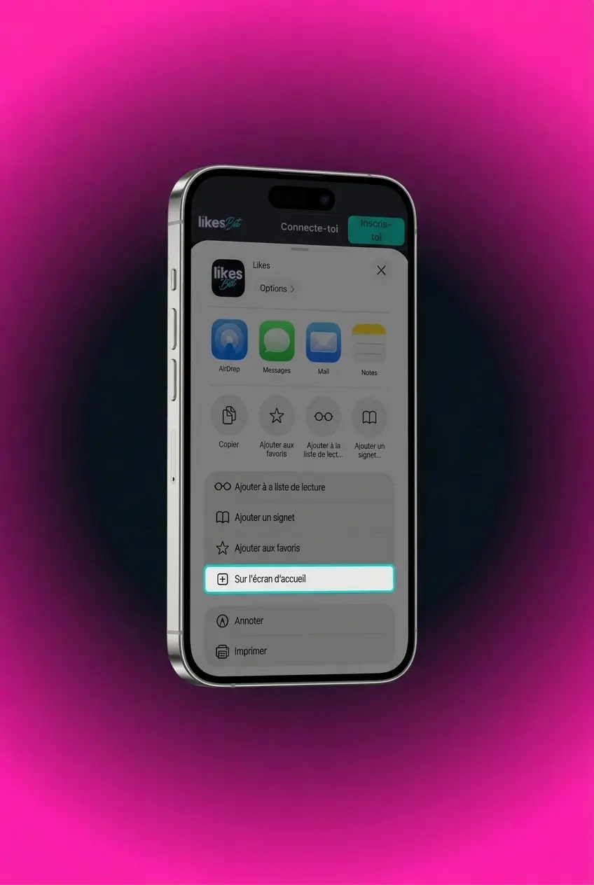 Guide installation application LikesBet PWA sur iOS iPhone iPad via Safari écran d'accueil
